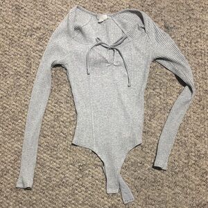 Aerie Light Gray Ribbed Bodysuit